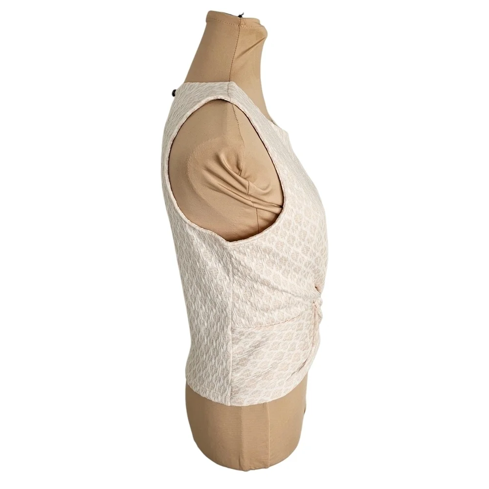 Anthropologie Cream Sleeveless Twist Front Jacquard Cropped Top Sz S - Picture 8 of 14